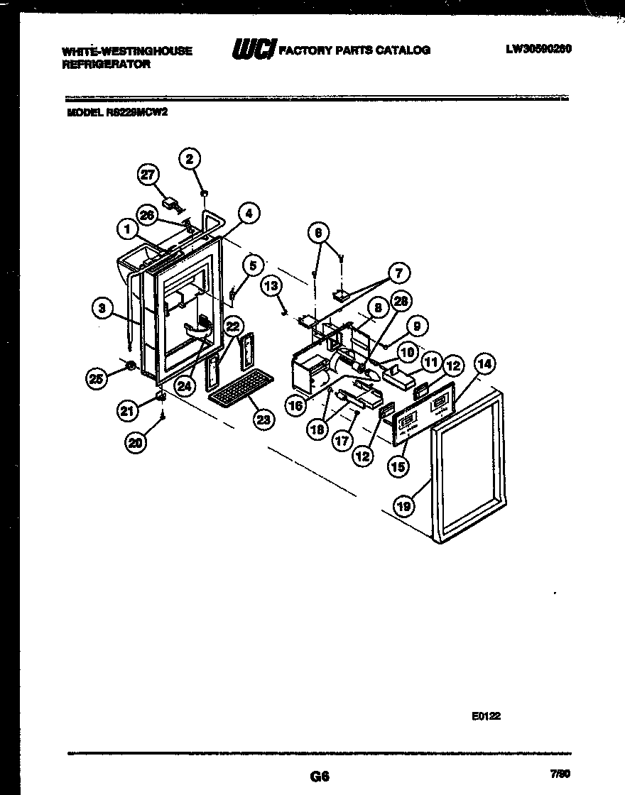 White-Westinghouse RS229MCH2 ice door, dispenser and water tank diagram