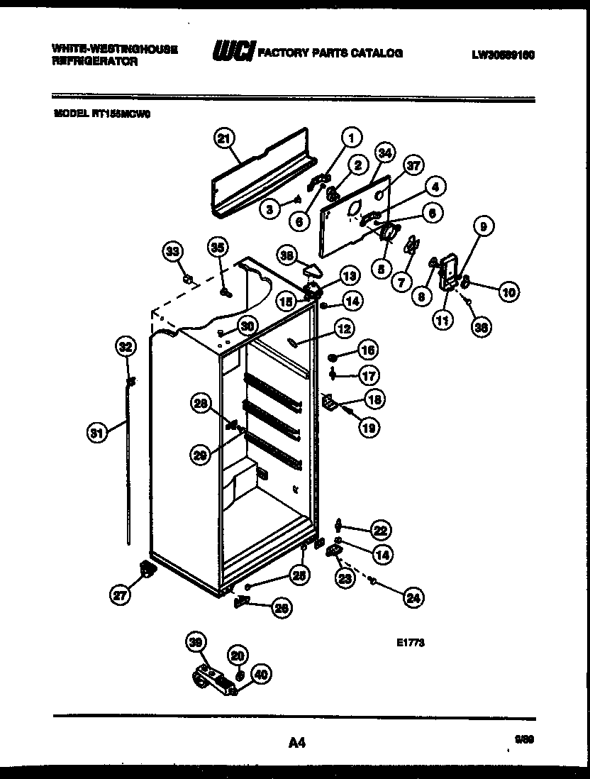 White-Westinghouse RT155MCW0 cabinet parts diagram