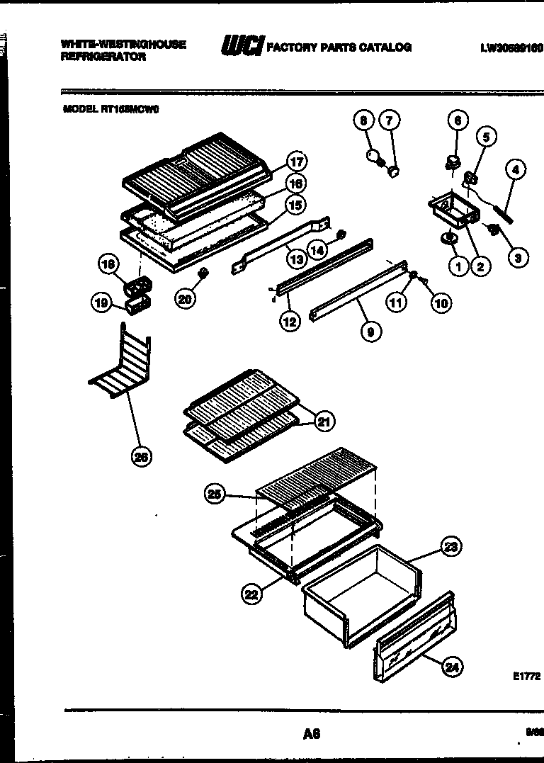 White-Westinghouse RT155MCW0 shelves and supports diagram