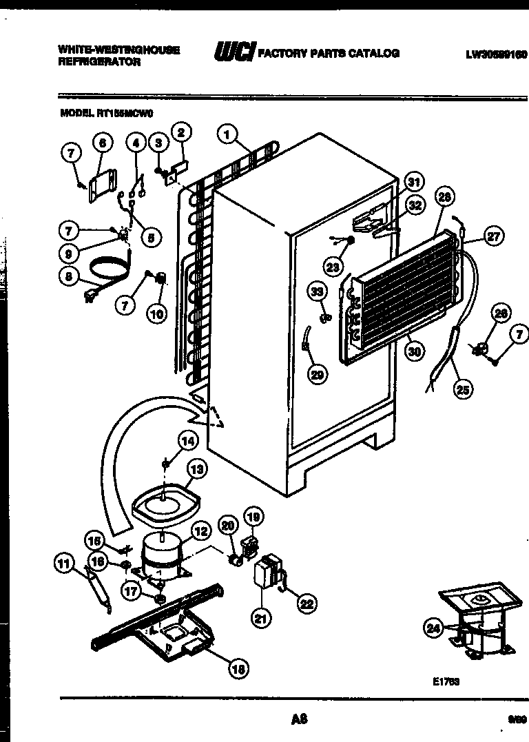 White-Westinghouse RT155MCW0 system and automatic defrost parts diagram