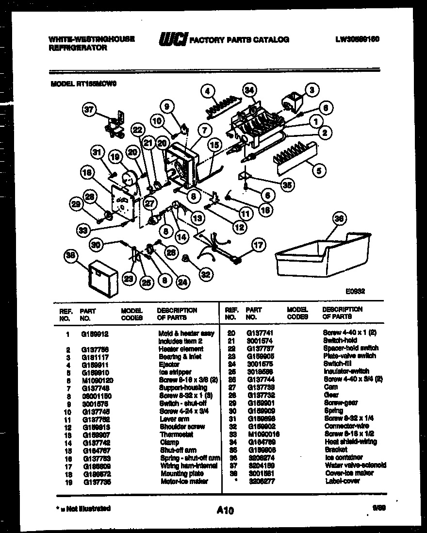 White-Westinghouse RT155MCW0 ice maker parts diagram