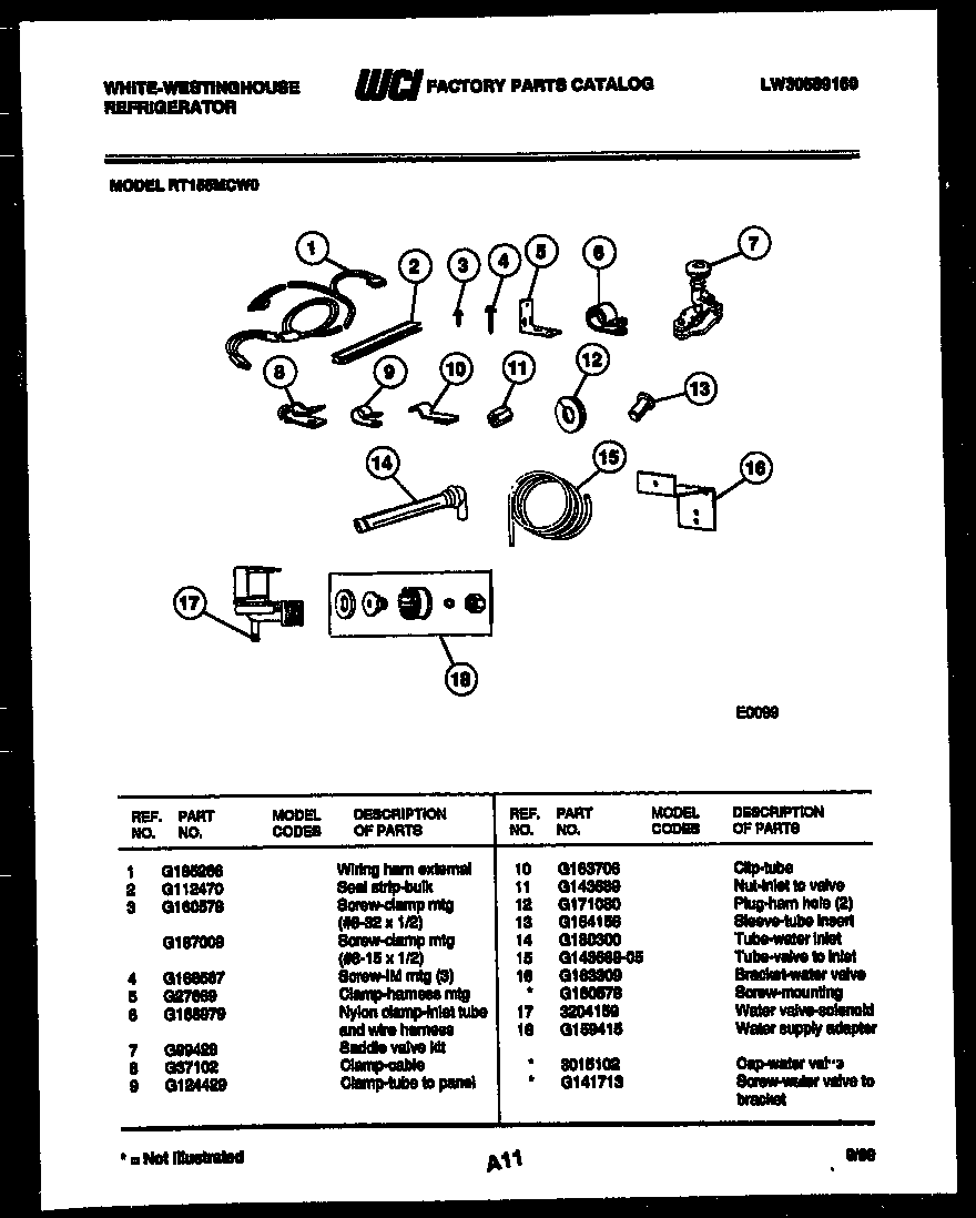 White-Westinghouse RT155MCW0 ice maker installation parts diagram