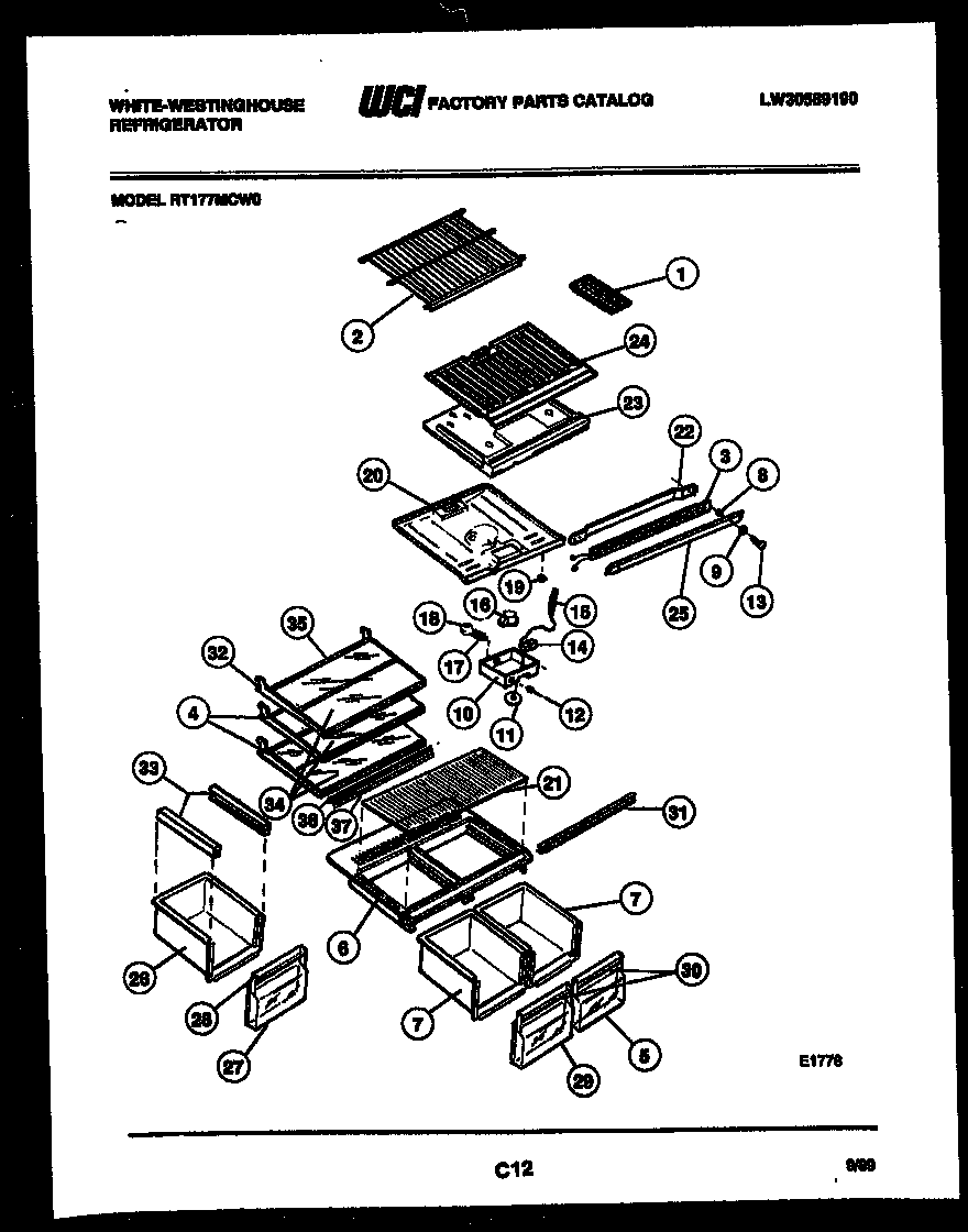 White-Westinghouse RT177MCV0 shelves and supports diagram