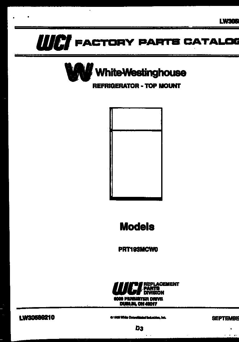 White-Westinghouse PRT193MCV0 cover page diagram