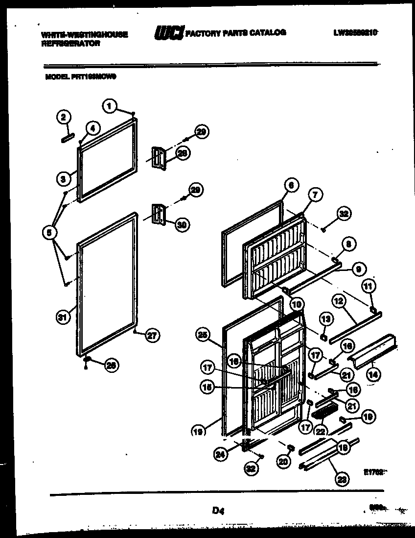 White-Westinghouse PRT193MCV0 door parts diagram