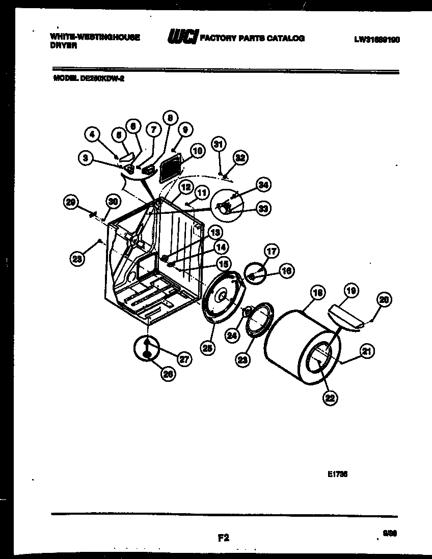 White-Westinghouse DE250KDD2 cabinet and component parts diagram