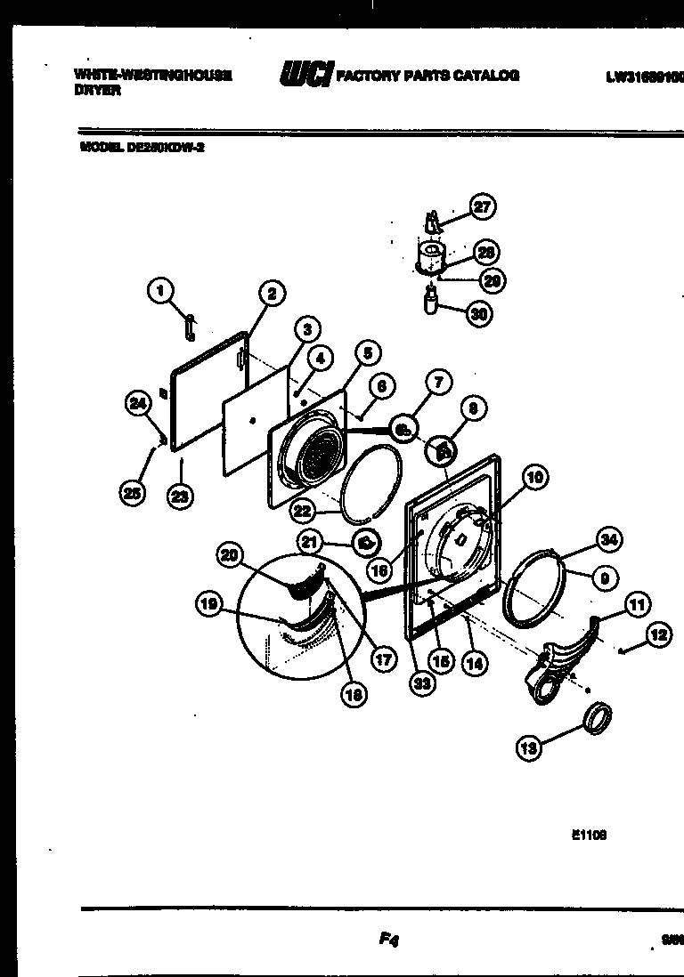 White-Westinghouse DE250KDD2 door parts diagram