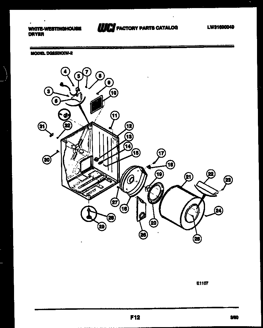 White-Westinghouse DG250KXW2 cabinet and component parts diagram