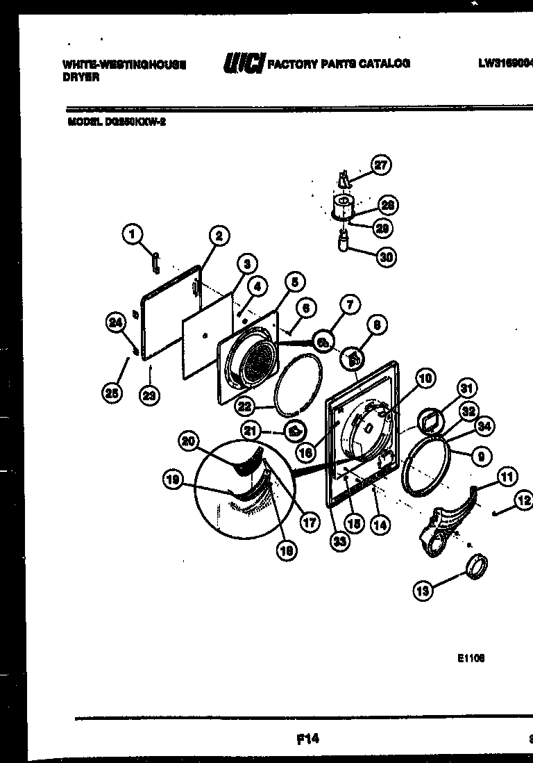 White-Westinghouse DG250KXW2 door parts diagram
