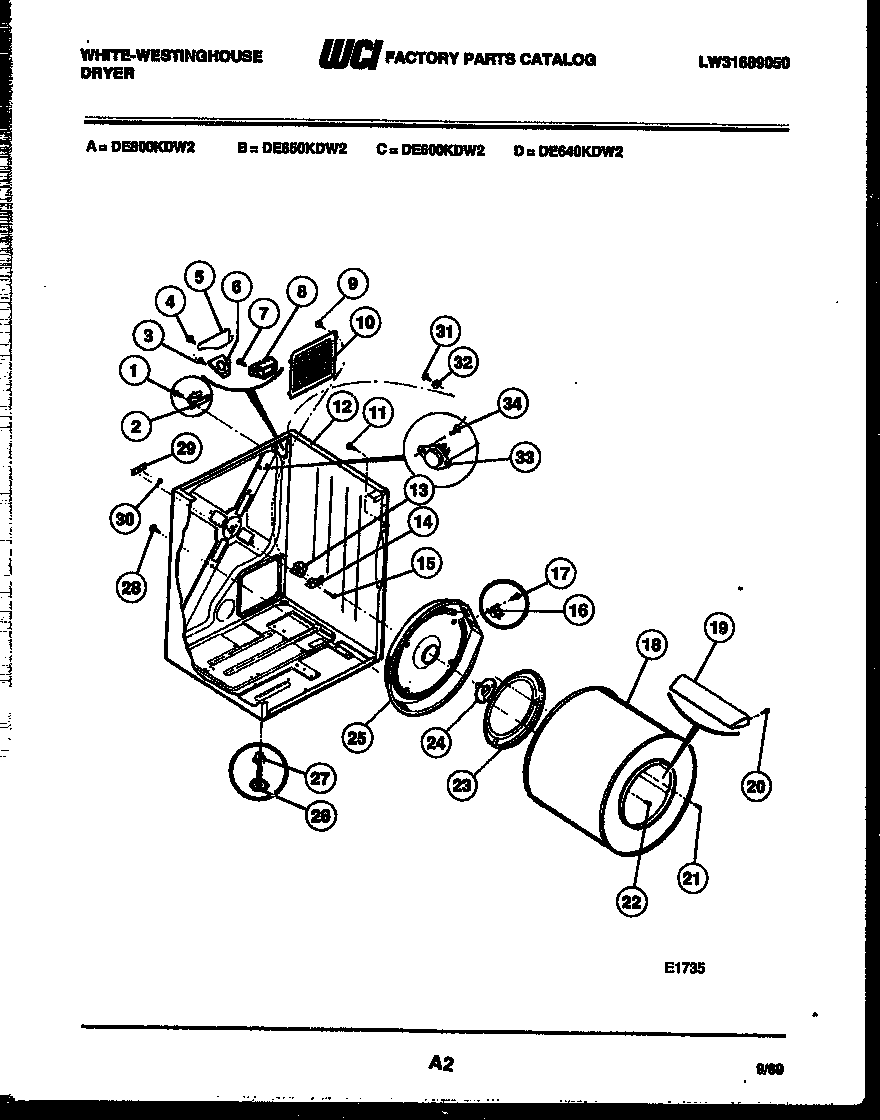 White-Westinghouse DE640KDH2 cabinet and component parts diagram