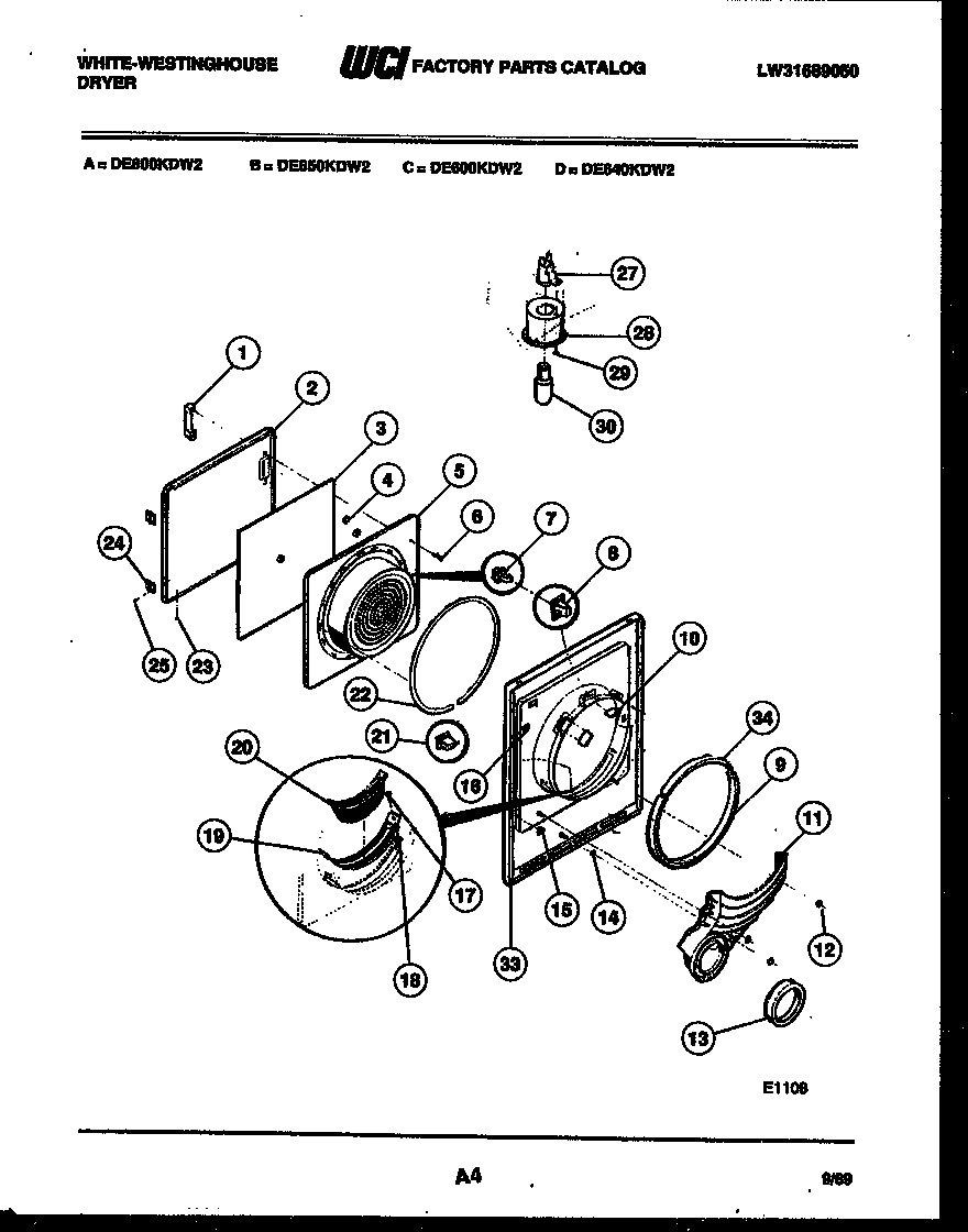 White-Westinghouse DE640KDH2 door parts diagram