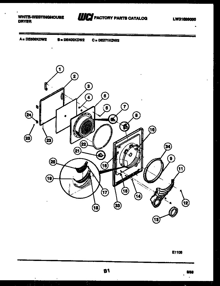White-Westinghouse DE500KDD2 door parts diagram