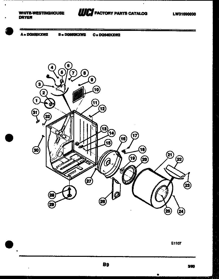 White-Westinghouse DG800KXH2 cabinet and component parts diagram