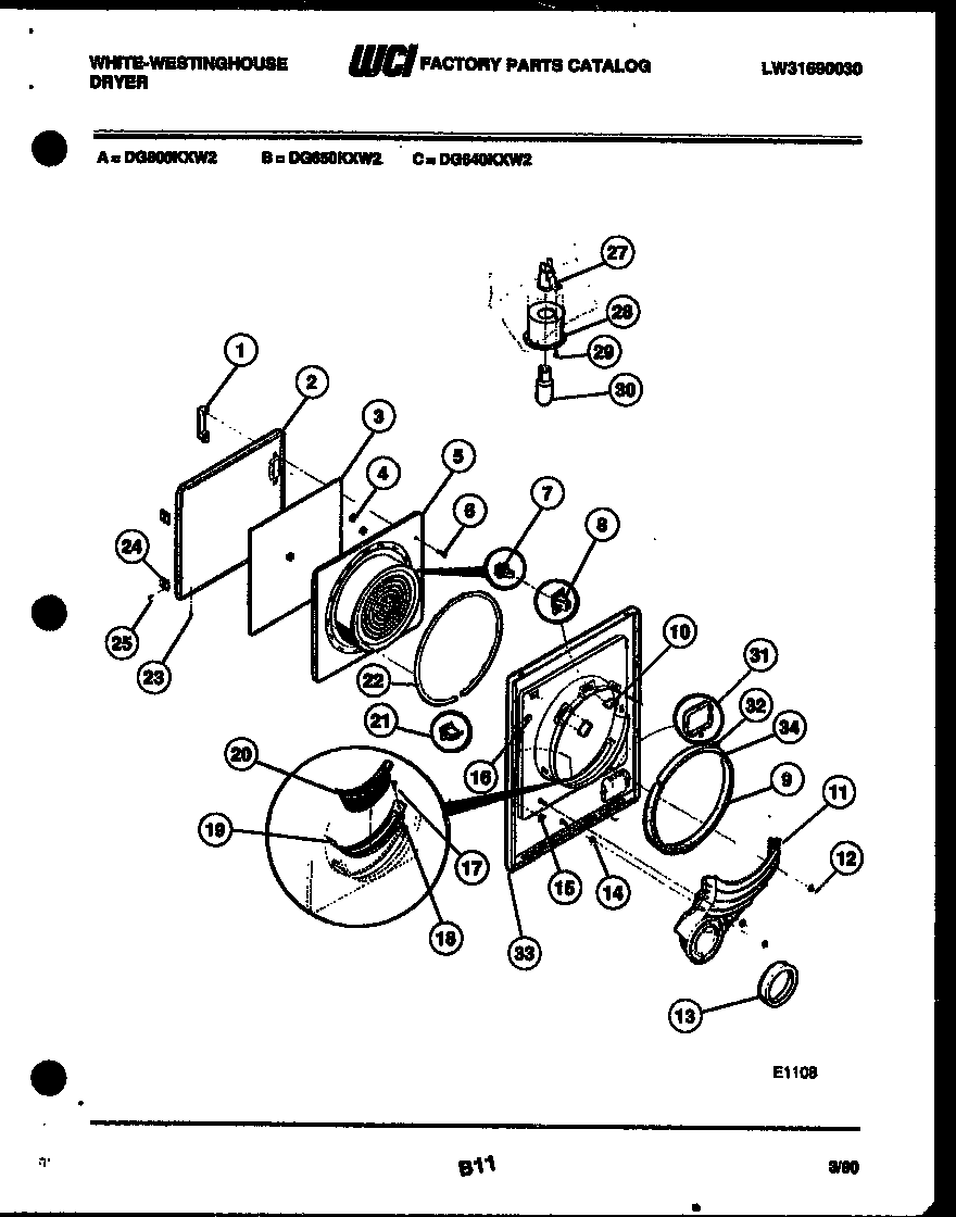 White-Westinghouse DG800KXH2 door parts diagram