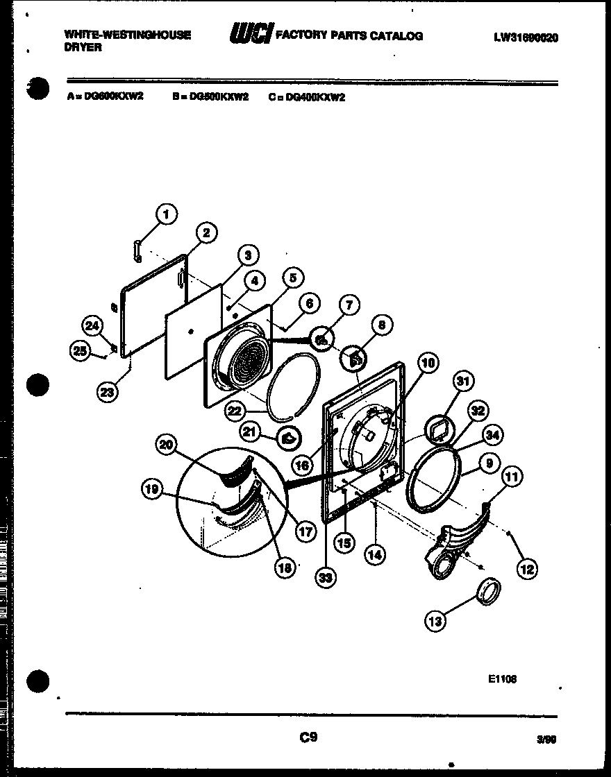 White-Westinghouse DG400KXW2 door parts diagram