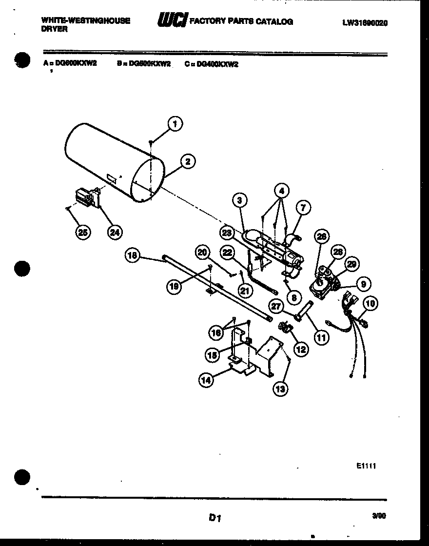 White-Westinghouse DG400KXW2 burner, igniter and valve diagram