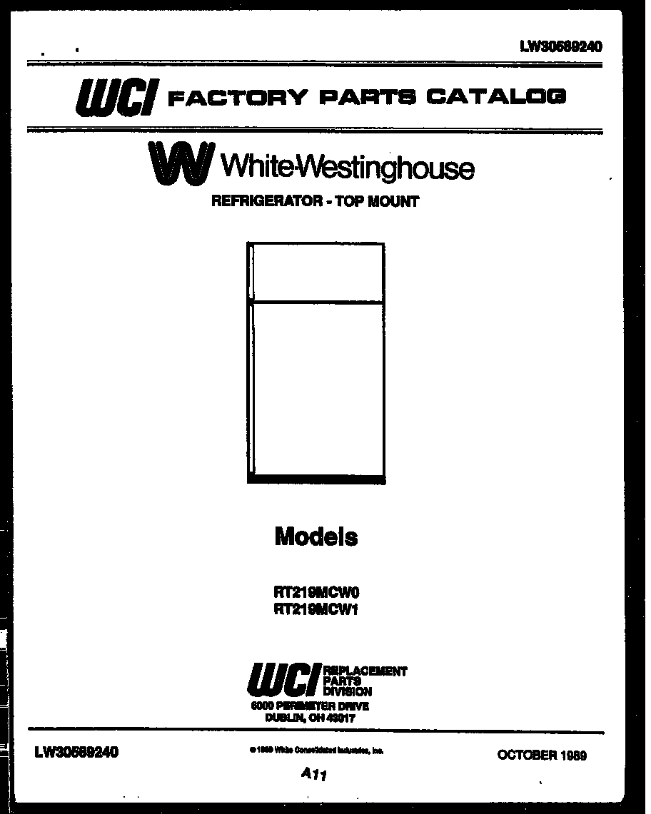 White-Westinghouse RT219MCW0 cover page diagram