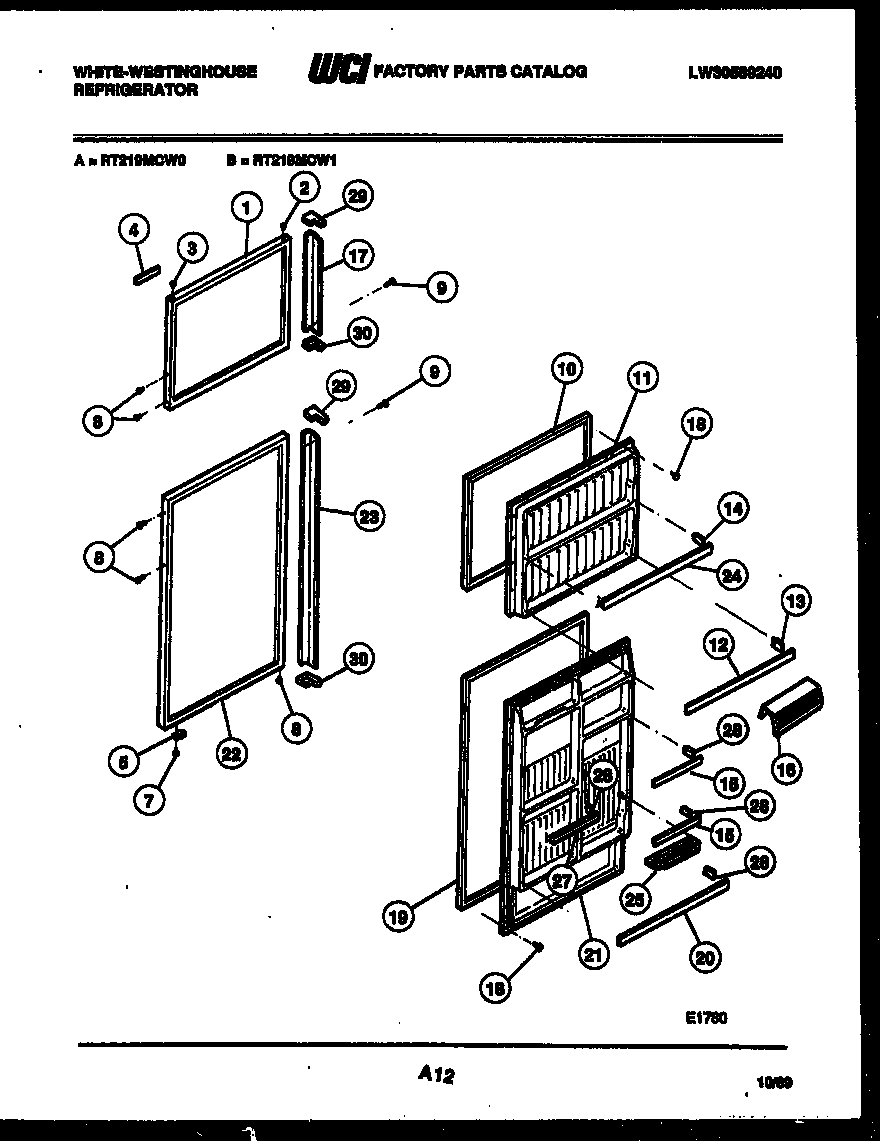 White-Westinghouse RT219MCW0 door parts diagram