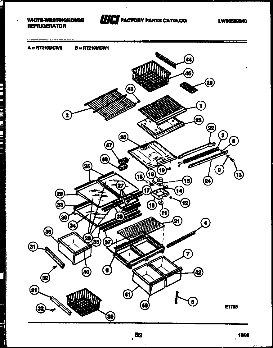 White-Westinghouse RT219MCW0 shelves and supports diagram