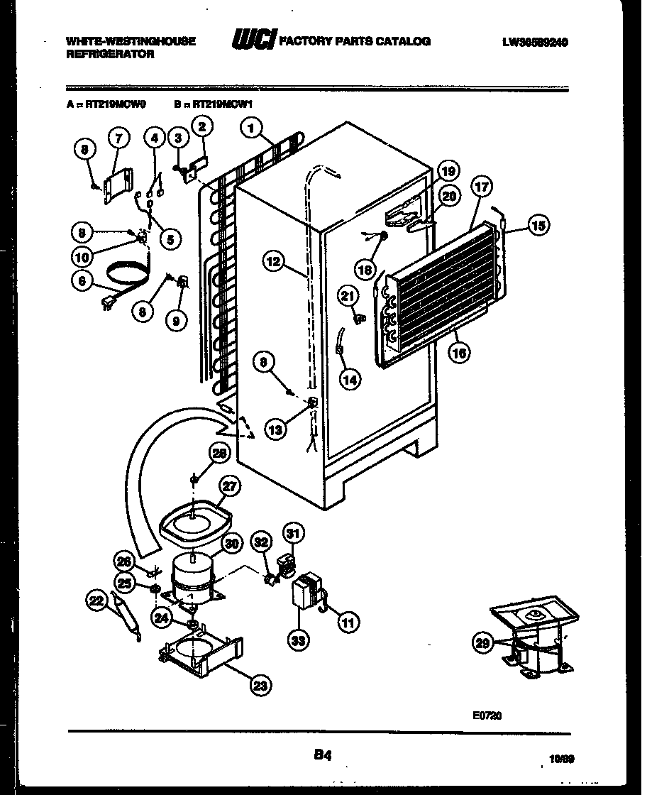 White-Westinghouse RT219MCW0 system and automatic defrost parts diagram