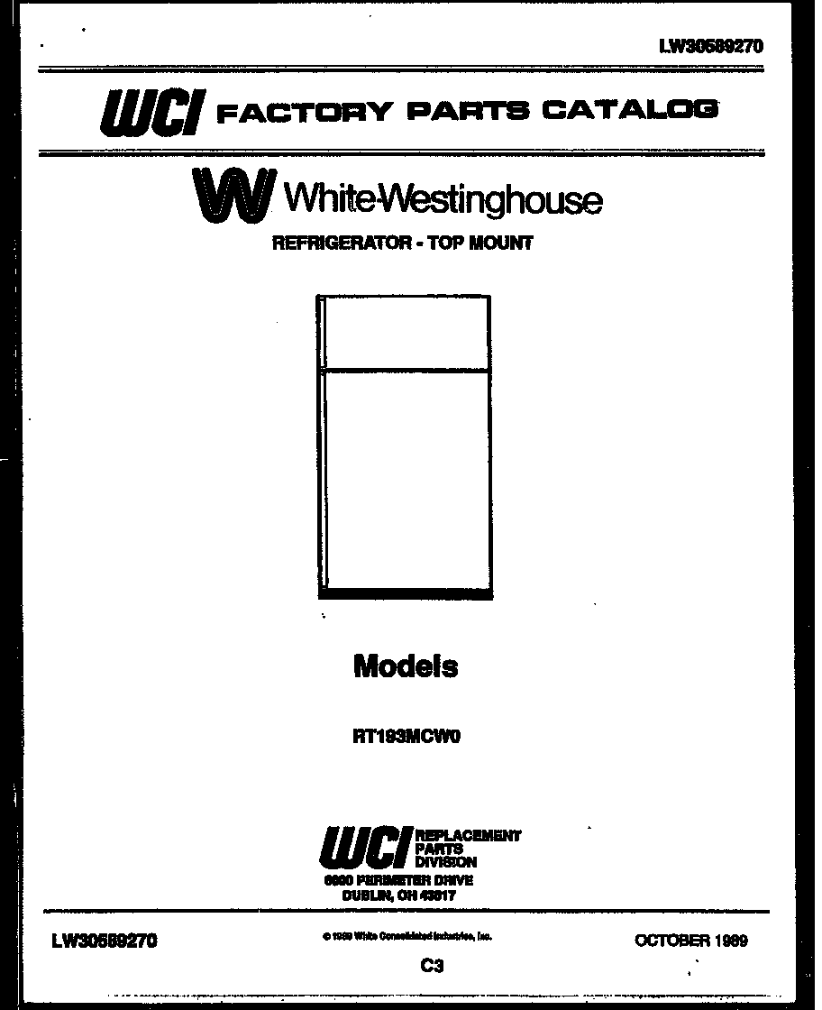 White-Westinghouse RT193MCV0 cover page diagram