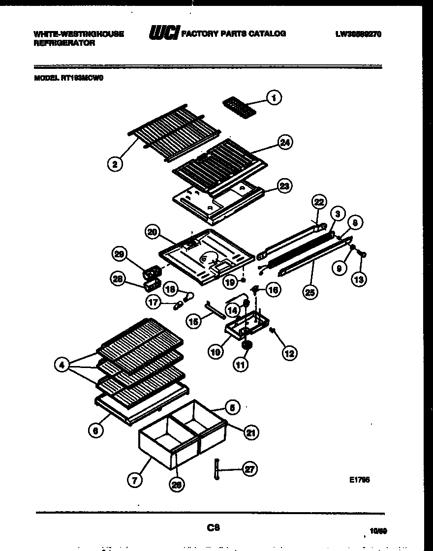 White-Westinghouse RT193MCV0 shelves and supports diagram