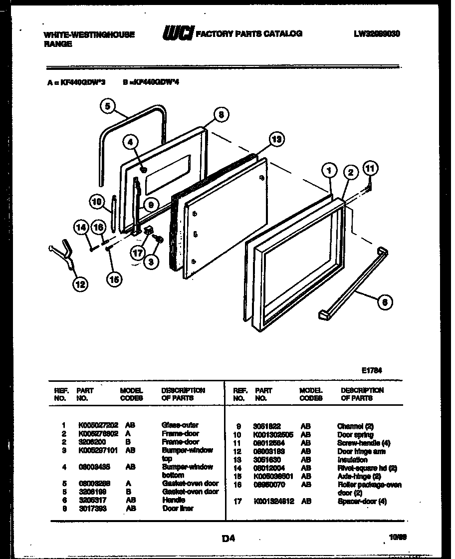 White-Westinghouse KF440GDH3 door parts diagram