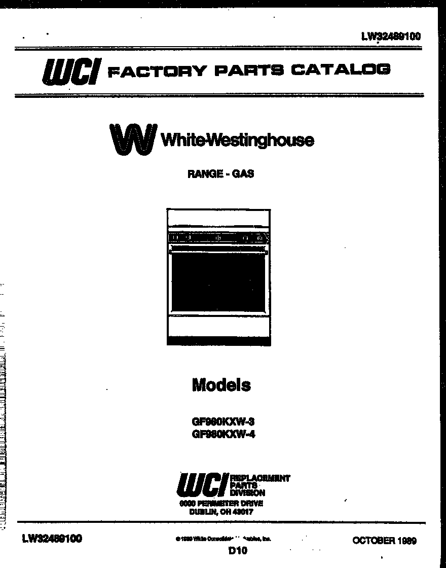 White-Westinghouse GF980KXD3 cover page diagram