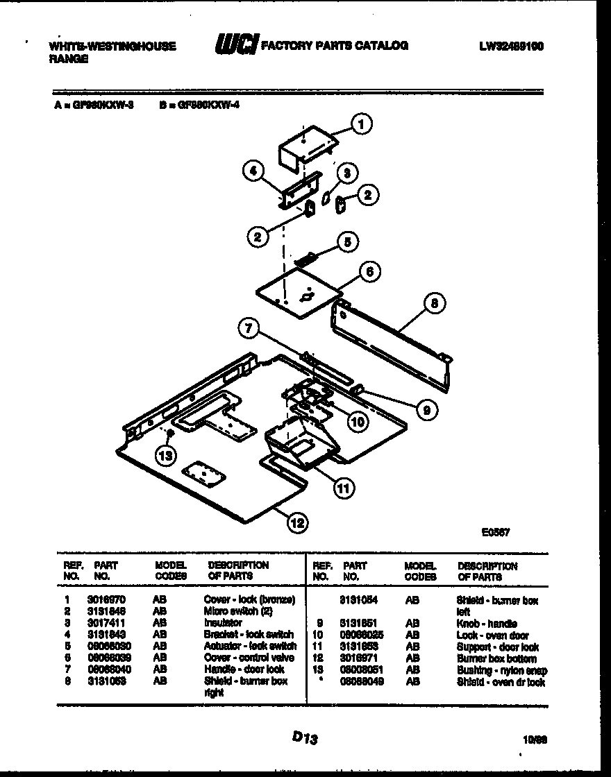 White-Westinghouse GF980KXD3 burner box parts diagram