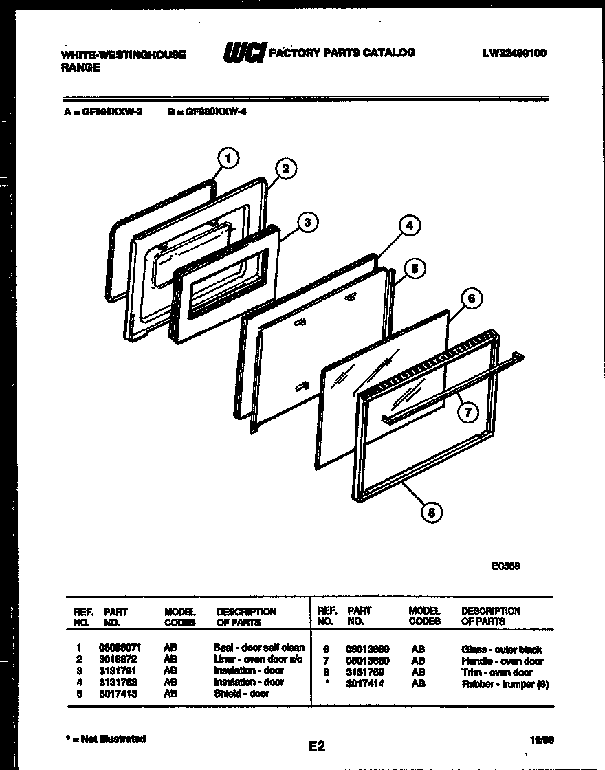 White-Westinghouse GF980KXD3 door parts diagram