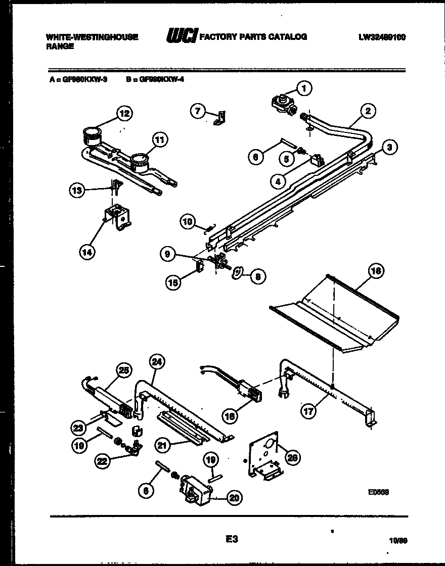 White-Westinghouse GF980KXD3 burner, manifold and gas control diagram