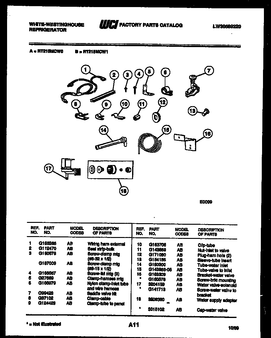 White-Westinghouse RT215MCH1 ice maker installation parts diagram