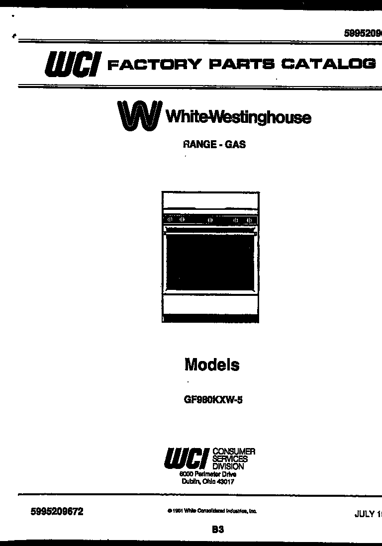 White-Westinghouse GF980KXD5 cover page diagram