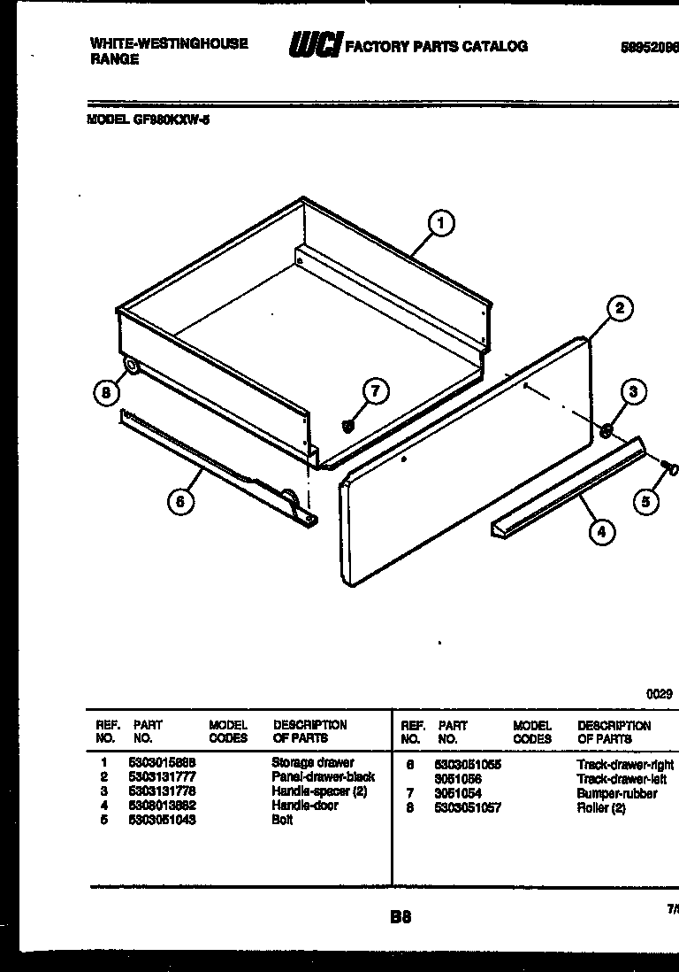 White-Westinghouse GF980KXD5 drawer parts diagram