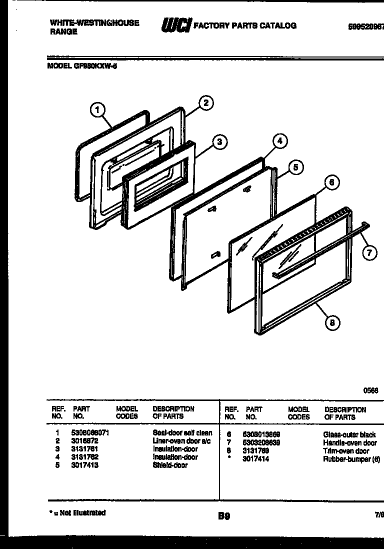 White-Westinghouse GF980KXD5 door parts diagram