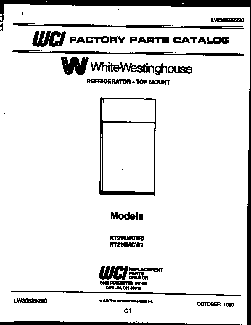White-Westinghouse RT216MCD0 cover page diagram