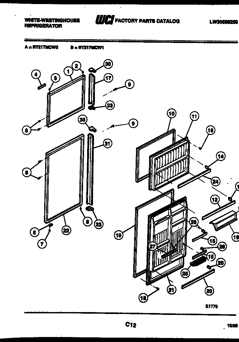 White-Westinghouse RT217MCH1 door parts diagram