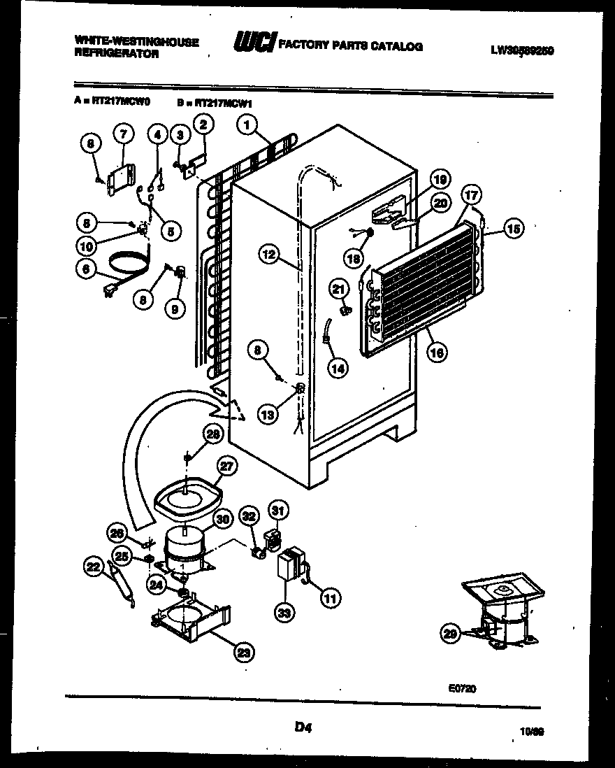 White-Westinghouse RT217MCH1 system and automatic defrost parts diagram