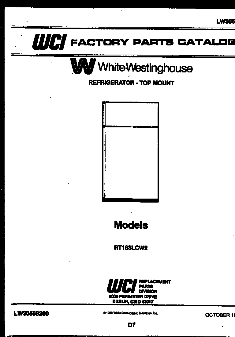 White-Westinghouse RT163LCD2 cover page diagram
