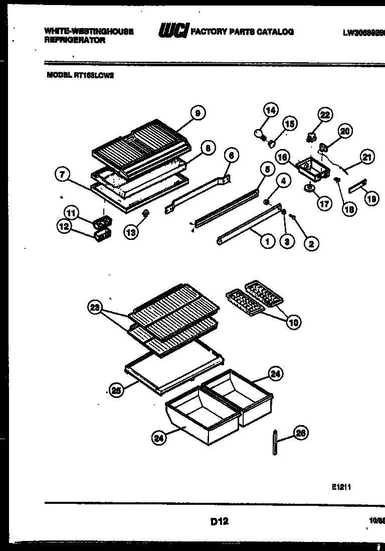 White-Westinghouse RT163LCD2 shelves and supports diagram