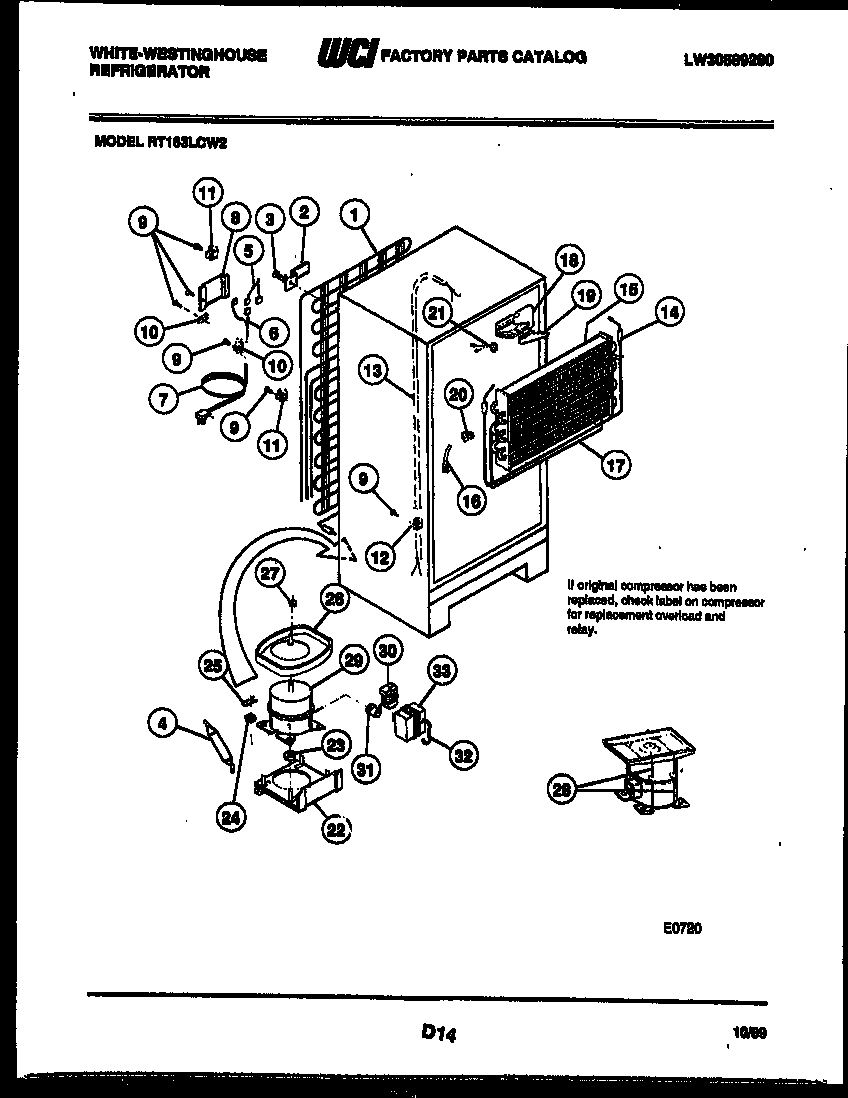 White-Westinghouse RT163LCD2 system and automatic defrost parts diagram