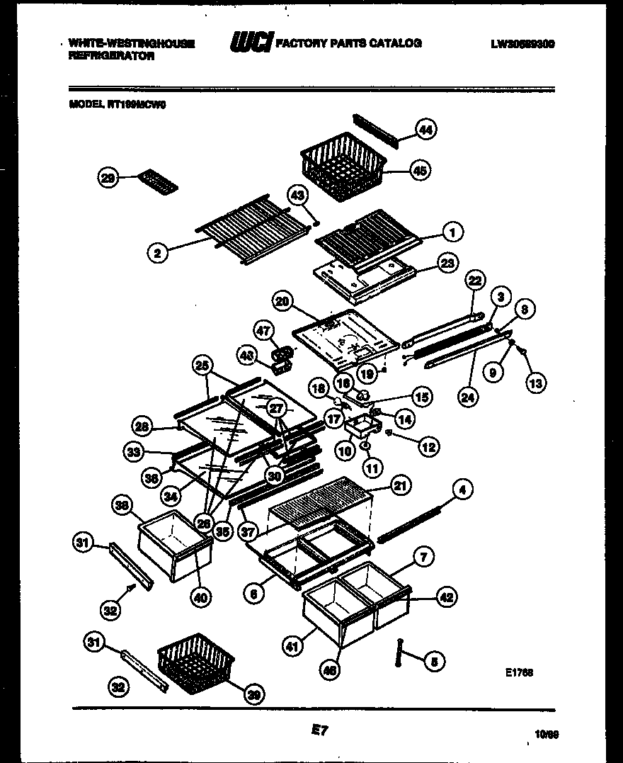 White-Westinghouse RT199MCH0 shelves and supports diagram