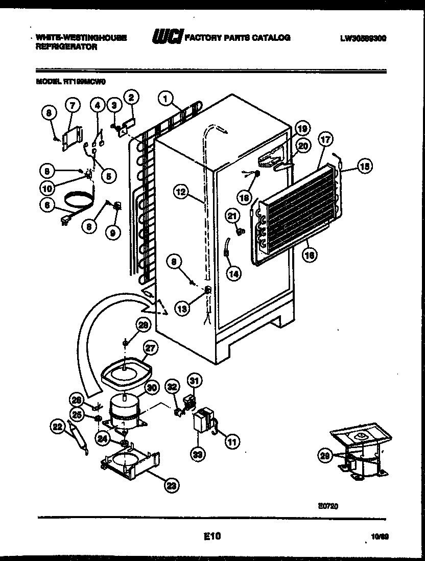 White-Westinghouse RT199MCH0 system and automatic defrost parts diagram