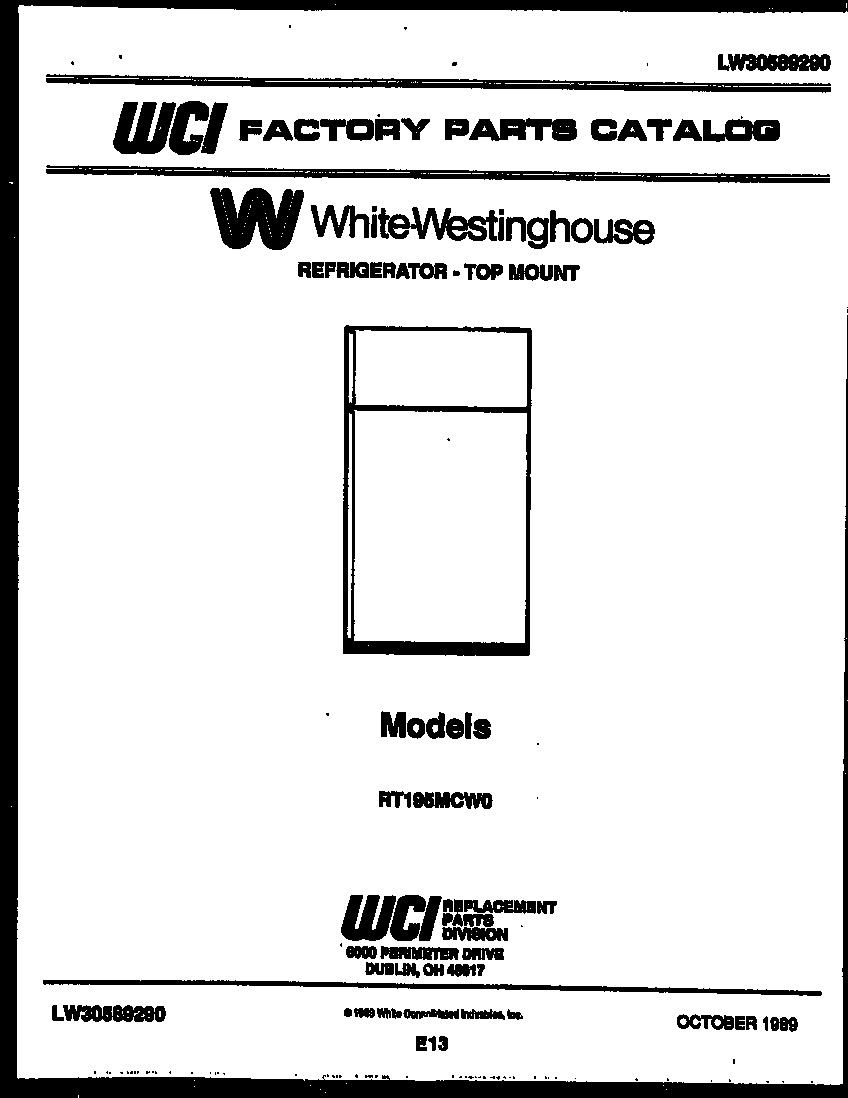 White-Westinghouse RT195MCF0 cover page diagram