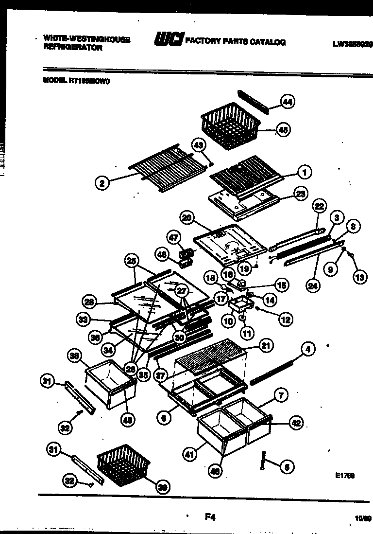 White-Westinghouse RT195MCF0 shelves and supports diagram