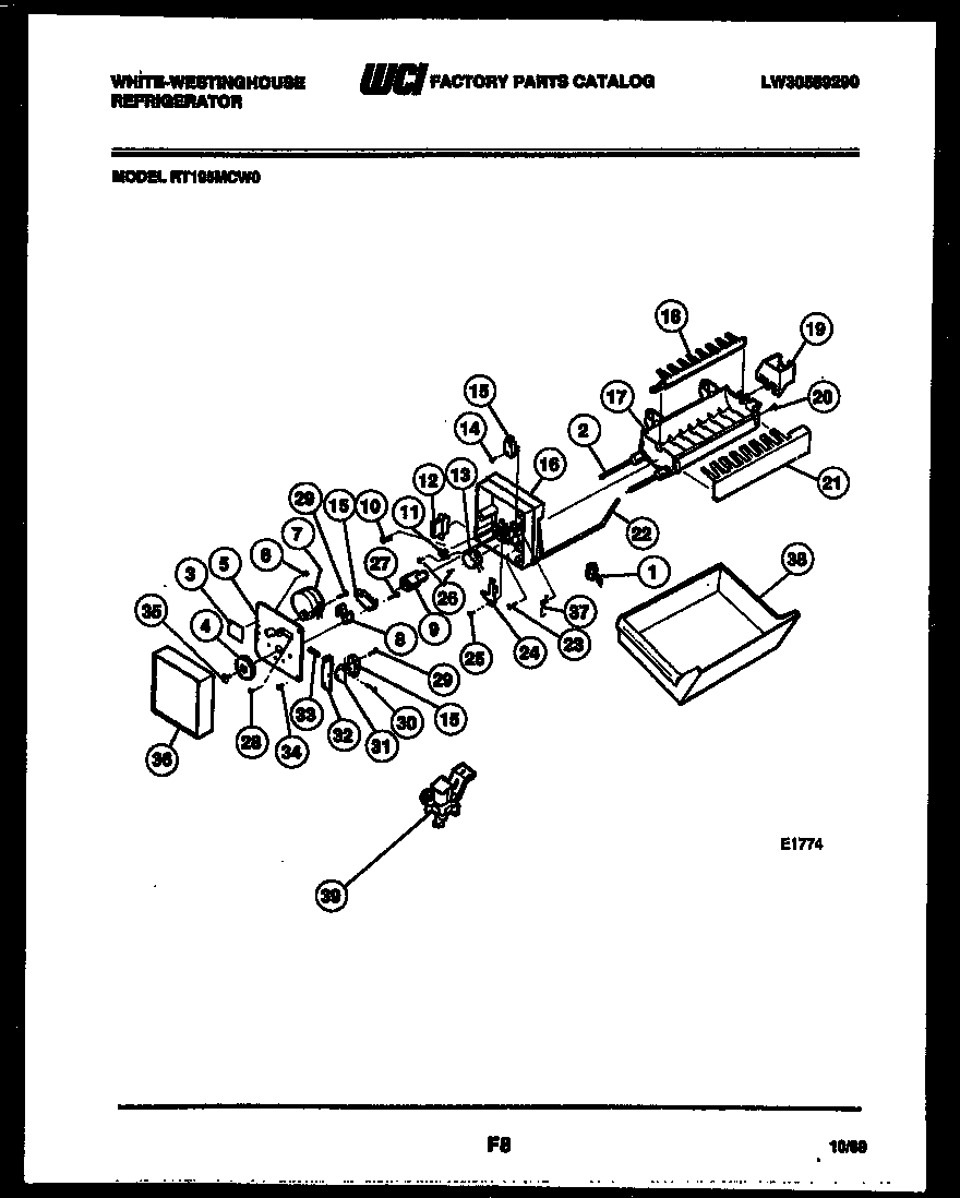 White-Westinghouse RT195MCF0 ice maker parts diagram