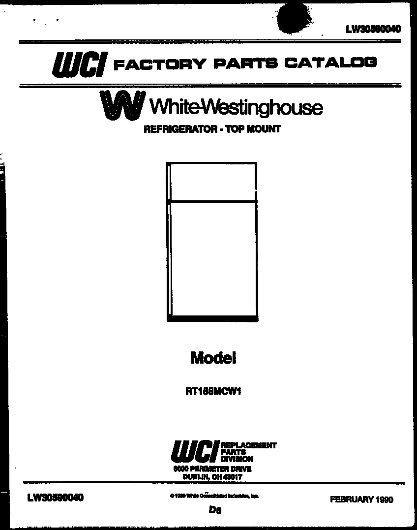 White-Westinghouse RT155MCF1 cover page diagram