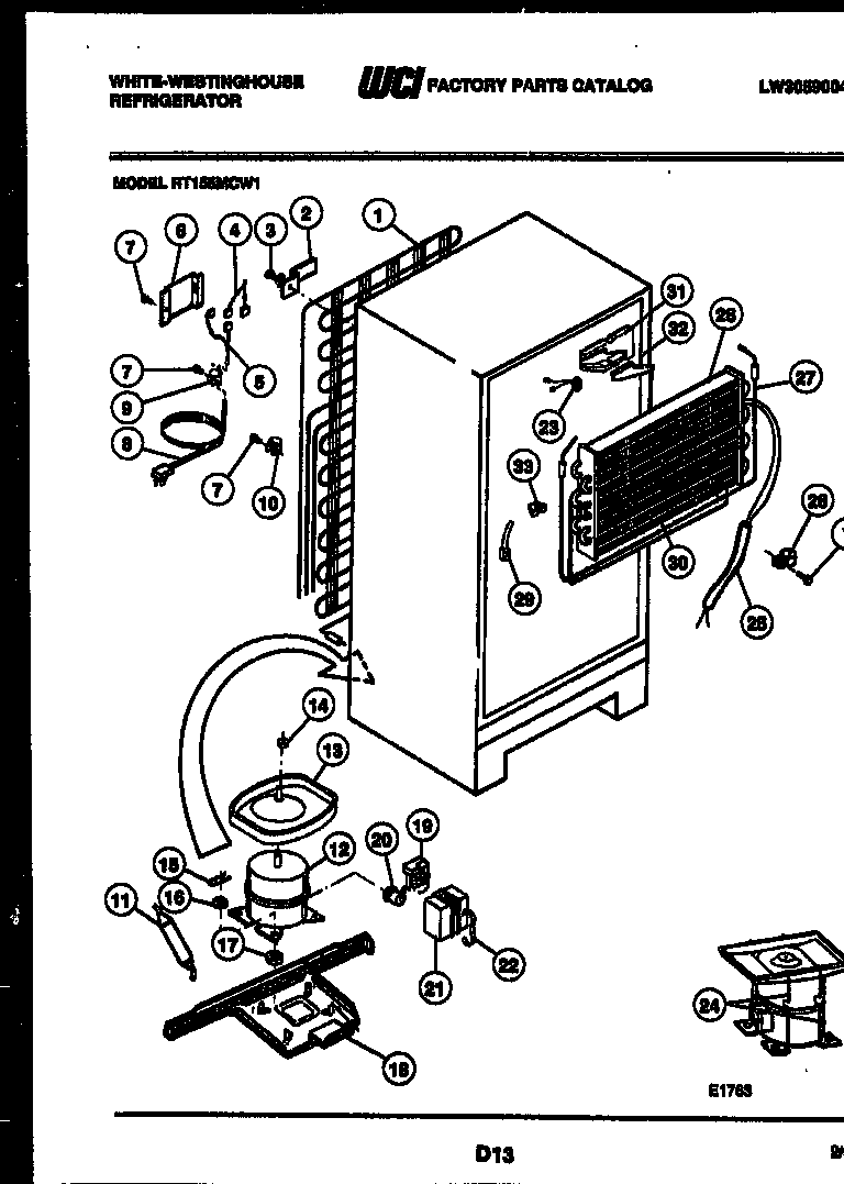 White-Westinghouse RT155MCF1 system and automatic defrost parts diagram