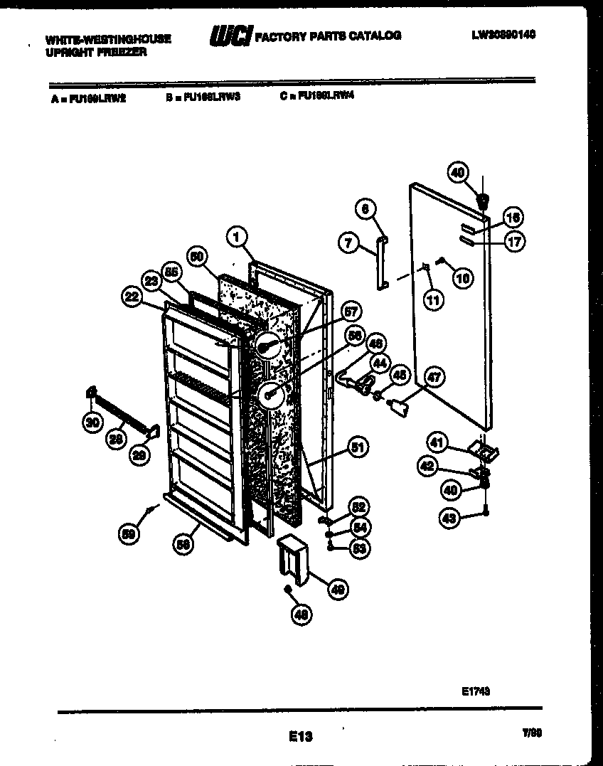 White-Westinghouse FU169LRW2 door parts diagram