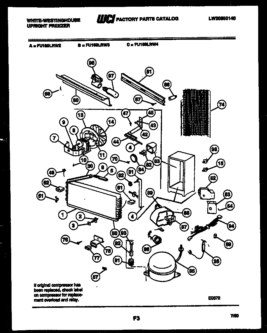 White-Westinghouse FU169LRW2 system and automatic defrost parts diagram